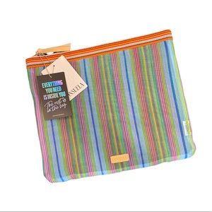 Consuela’s Extra Large Slim Zip Mesh Pouch - Blue,Pink, Yellow,GreenStripe-Tania